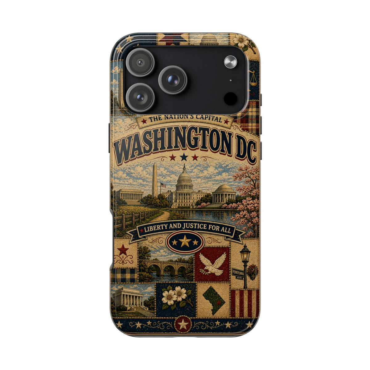 Washington DC Faux Patchwork Phone Case Nations Capital Retro Capitol Monument Liberty Justice Cover
