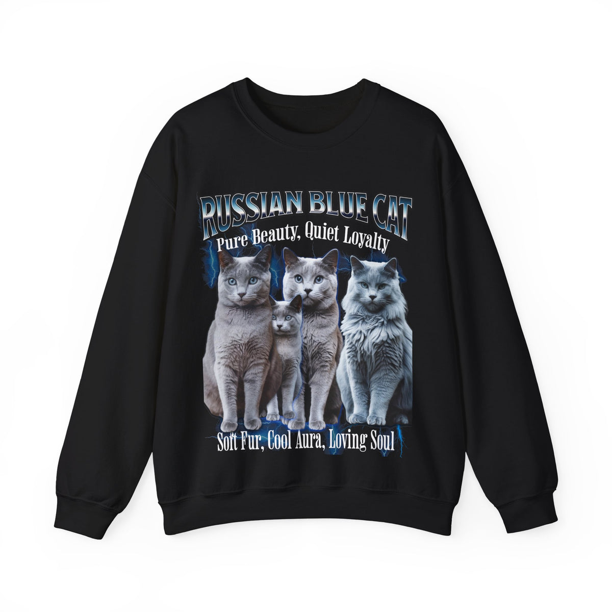 Russian Blue Cat “Pure Beauty, Quiet Loyalty” Unisex Sweatshirt | Cozy Cat Lover Pullover | Russian Blue Gift | New Edge Gifts & Novelties