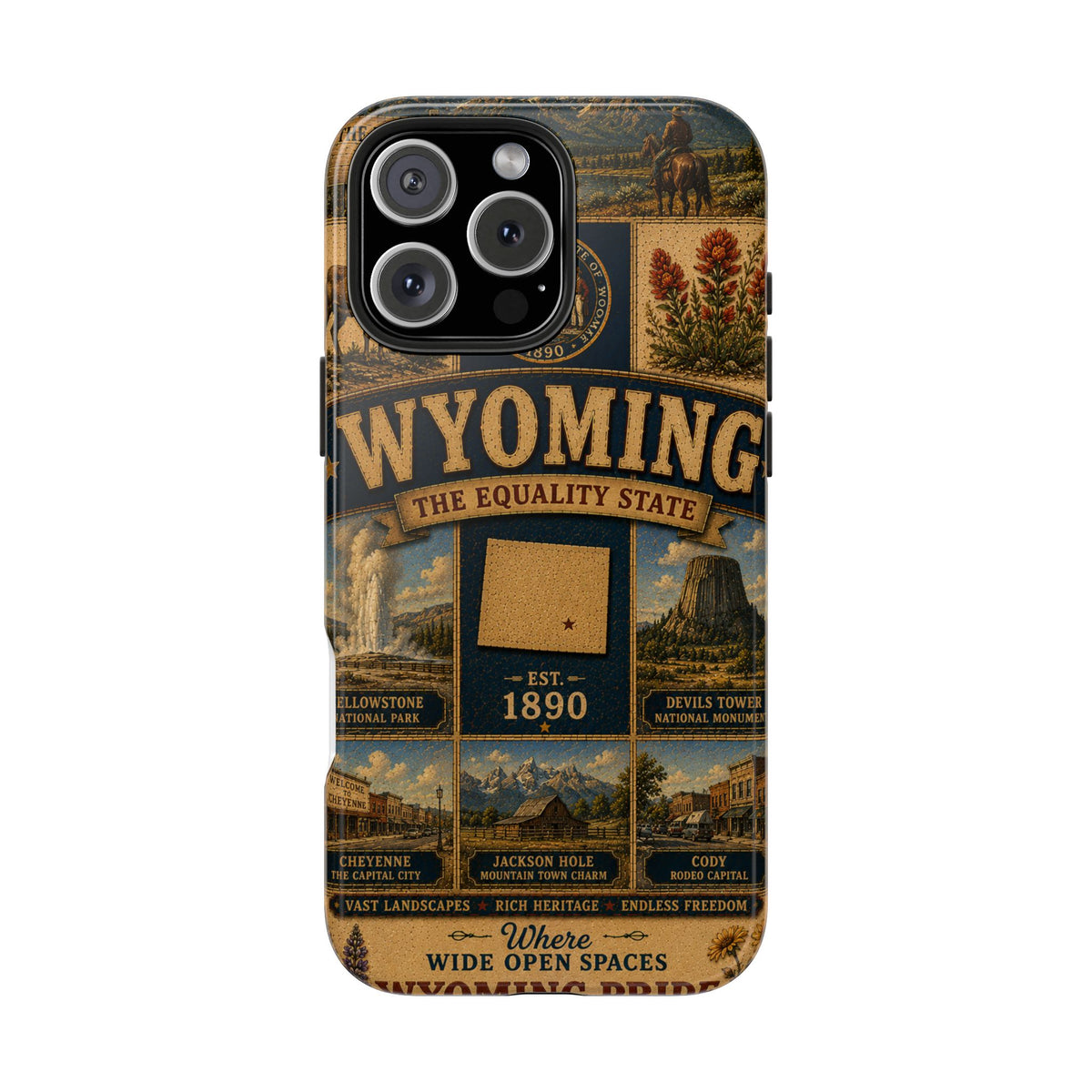 Wyoming Faux Patchwork Phone Case The Equality State Vintage Travel Poster Retro State Pride Cover Est 1890