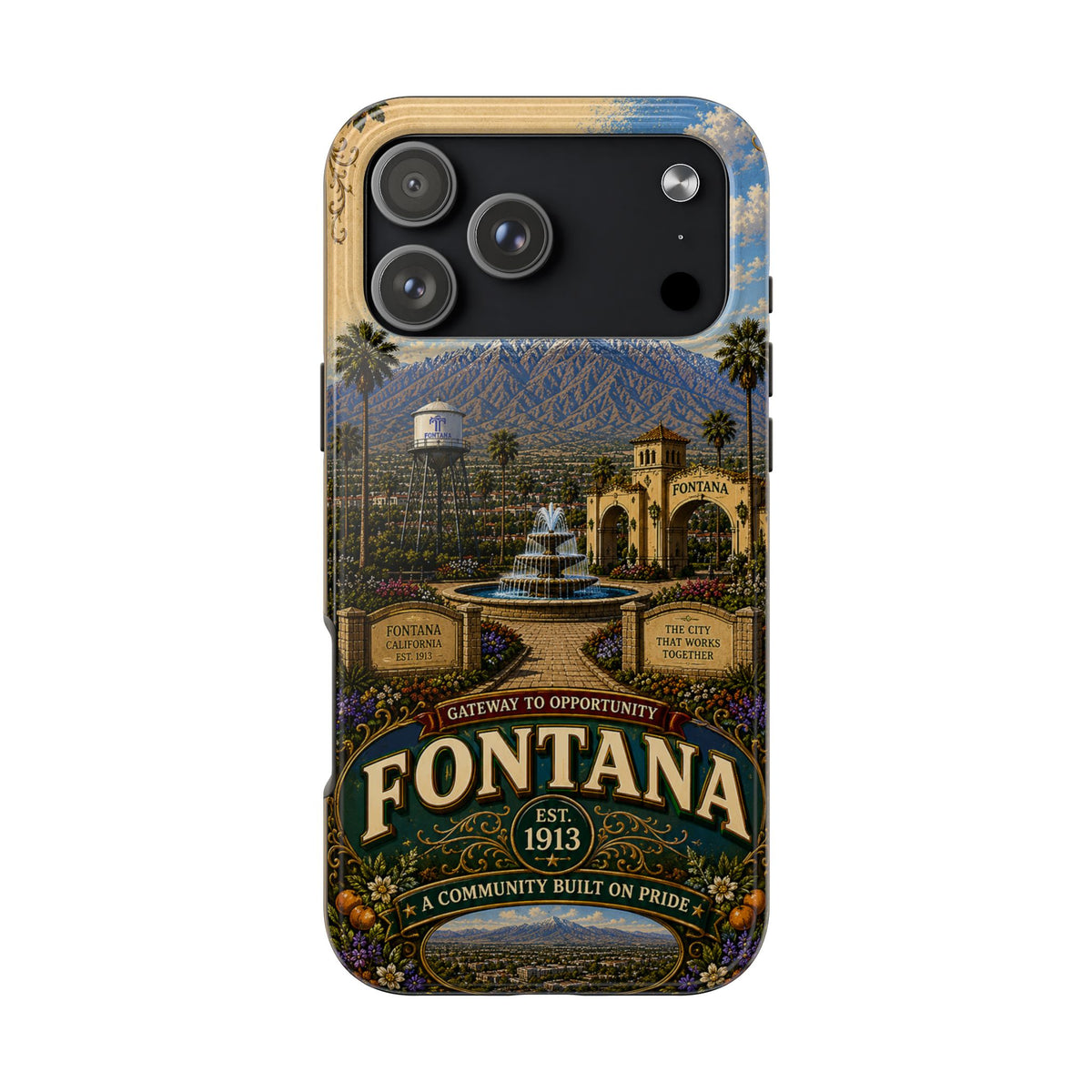 Fontana Faux Patchwork Phone Case – Gateway to Opportunity Retro Travel Cover for iPhone 17 Samsung S26