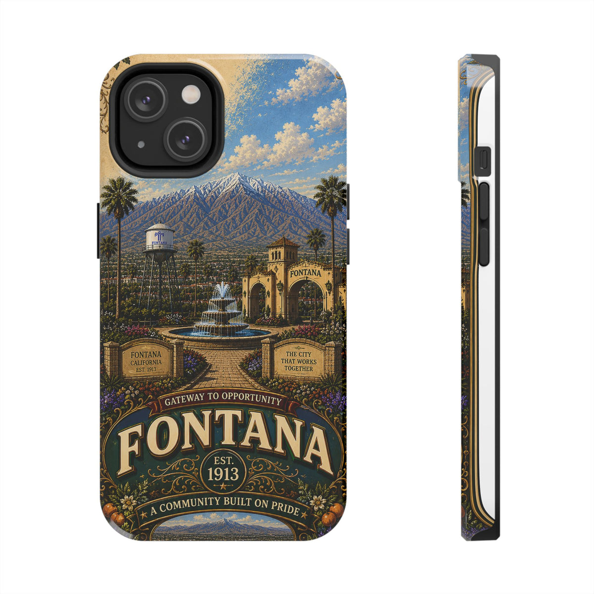 Fontana Faux Patchwork Phone Case – Gateway to Opportunity Retro Travel Cover for iPhone 17 Samsung S26