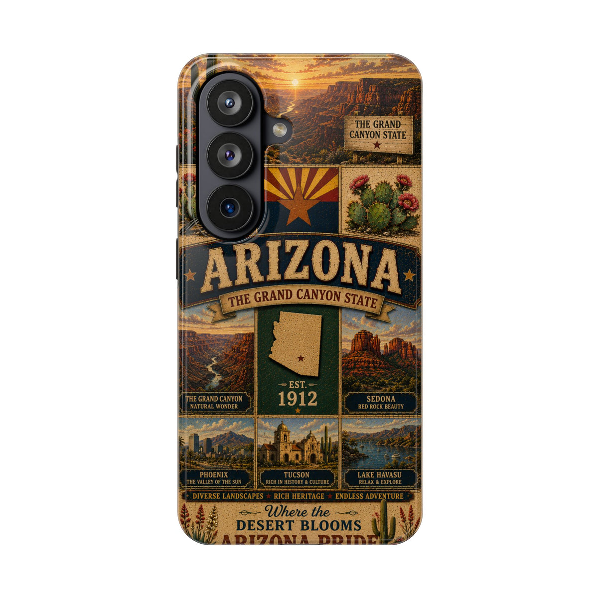 Arizona Faux Patchwork Phone Case The Grand Canyon State Vintage Travel Poster Retro Pride Cover