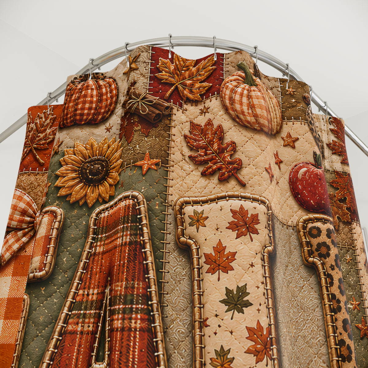 Fall Faux Patchwork Shower Curtain Cozy Days Are Here Pumpkins Autumn Leaves Rustic Farmhouse Bathroom Decor