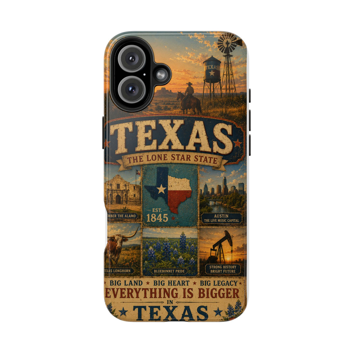 Texas Faux Patchwork Phone Case The Lone Star State Vintage Travel Poster Retro State Pride Cover Est 1845