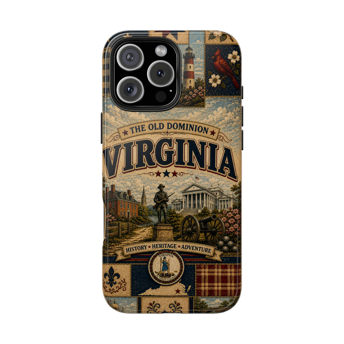 Virginia Faux Patchwork Phone Case Old Dominion Retro Colonial Landmarks Cardinal State Pride Cover