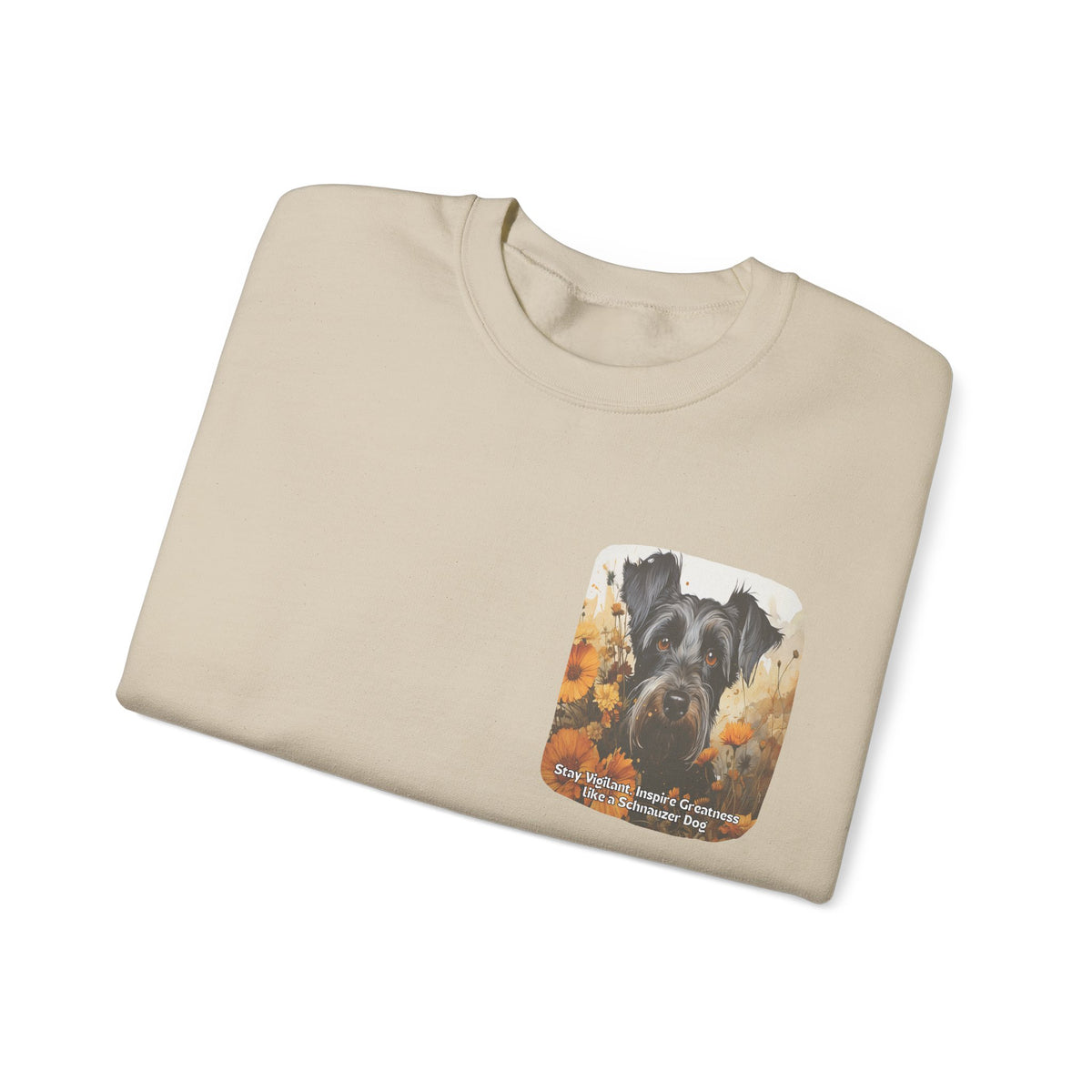 Schnauzer Vigilance Sunflower Sweatshirt – 'Stay Vigilant' Motivational Design – Unisex Dog Lover Apparel