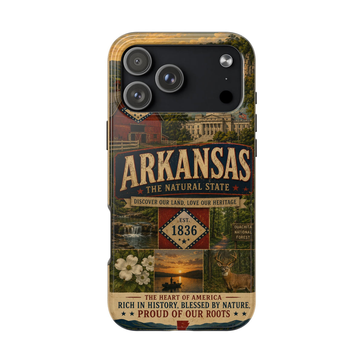 Arkansas Faux Patchwork Phone Case The Natural State Vintage Travel Poster Retro Pride Cover