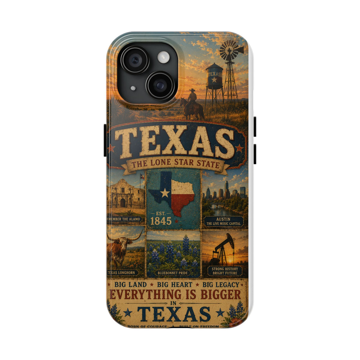 Texas Faux Patchwork Phone Case The Lone Star State Vintage Travel Poster Retro State Pride Cover Est 1845