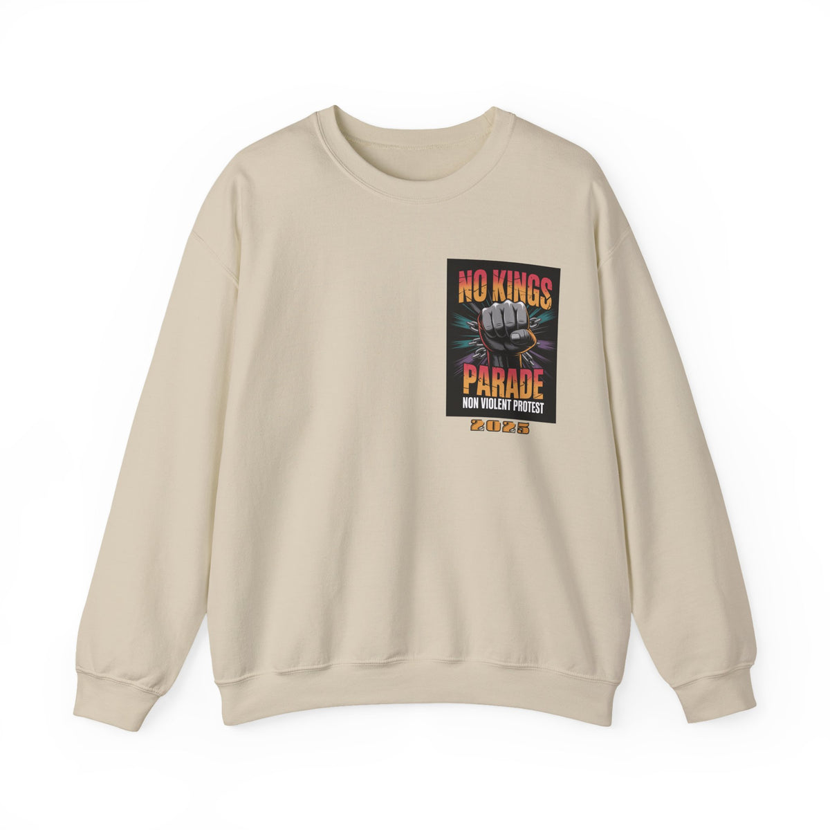 No Kings Parade” Sweatshirt – Upright Fist Graphic & Peaceful Protest Quote, Unisex Front & Back Print for Justice & Nonviolence