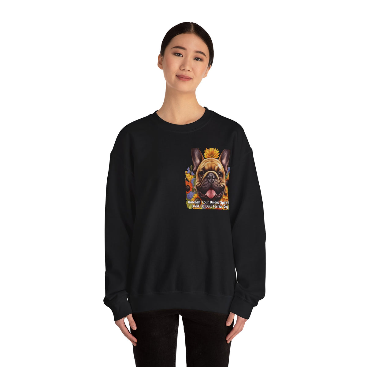 Copy of Bull Terrier Sunflower Sweatshirt – 'Unleash Your Unique Spirit' Front & Back Design