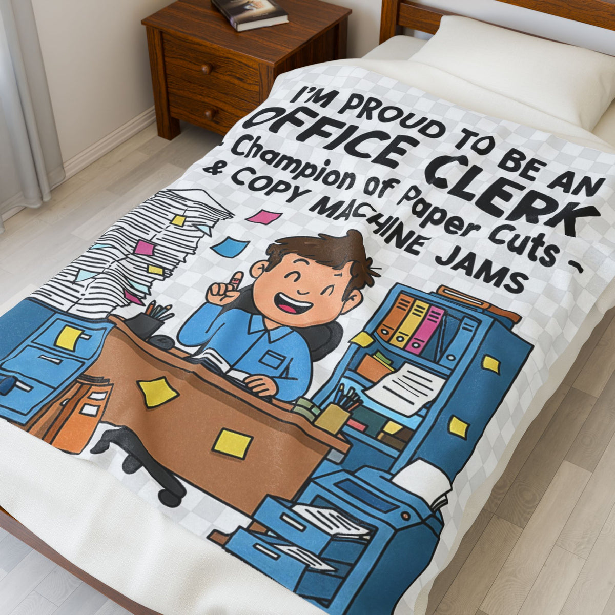 Office Clerk Velveteen Blanket – Funny Paper Cuts & Copy Jam Cozy Gift Throw