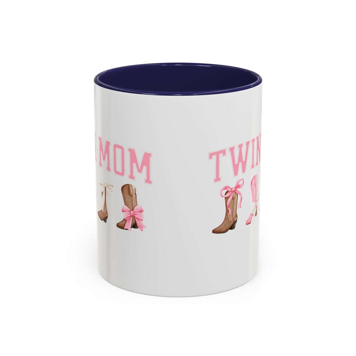 Twin Mom Letters Coffee Mug with Cowboy Boots and Bow – 11oz & 15oz Accent Mug – Cute Western Gift for Twin Moms