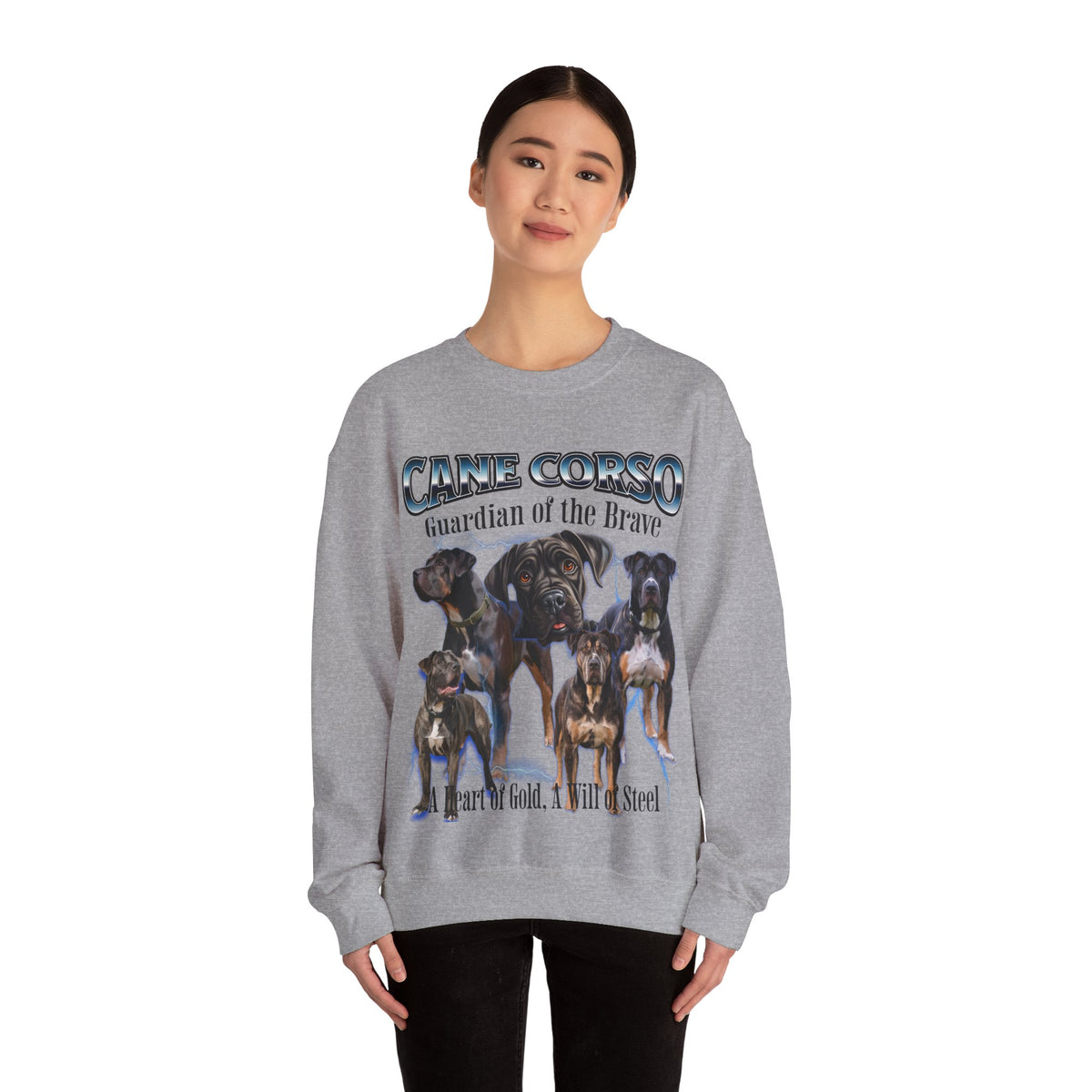 Cane Corso Bootleg Collage Sweatshirt – Guardian of the Brave | Unisex Dog Lover Pullover