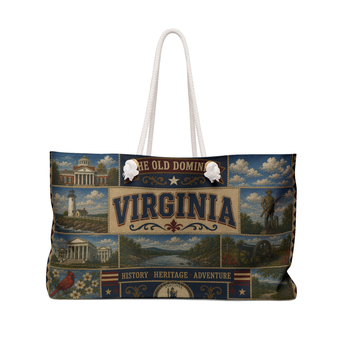 Virginia Weekender Bag Old Dominion Faux Patchwork Travel Tote History Heritage Adventure Vintage State Souvenir Gift
