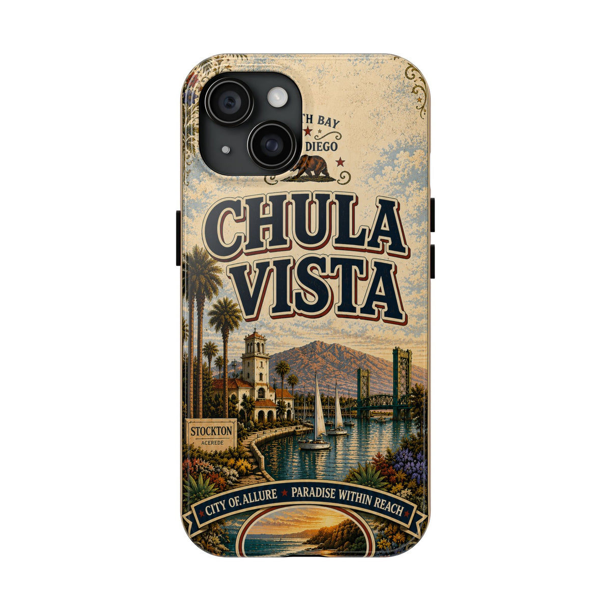 Chula Vista Faux Vintage Phone Case South Bay San Diego Retro Travel Poster Coastal Art Cover