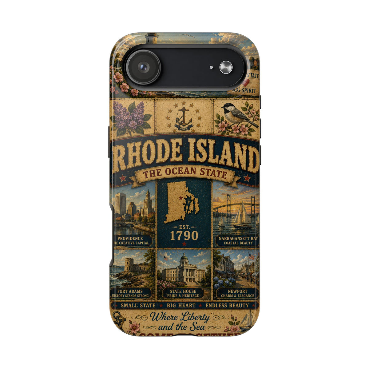 Rhode Island Faux Patchwork Phone Case The Ocean State Vintage Travel Poster Retro State Pride Cover Est 1790