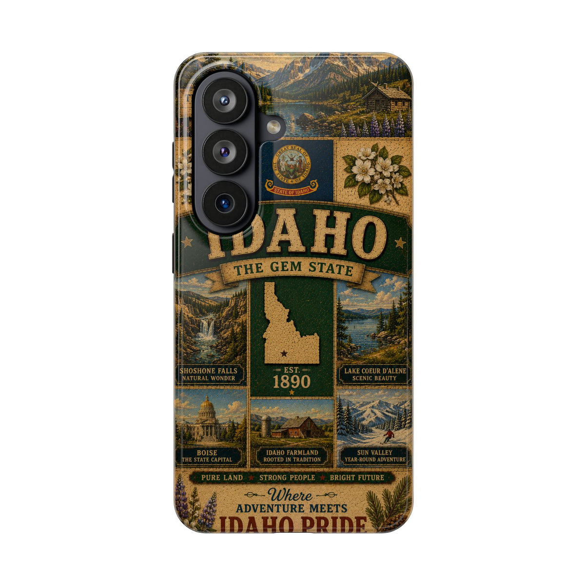 Idaho Gem State Faux Patchwork Phone Case Vintage Travel Poster Retro State Pride Cover