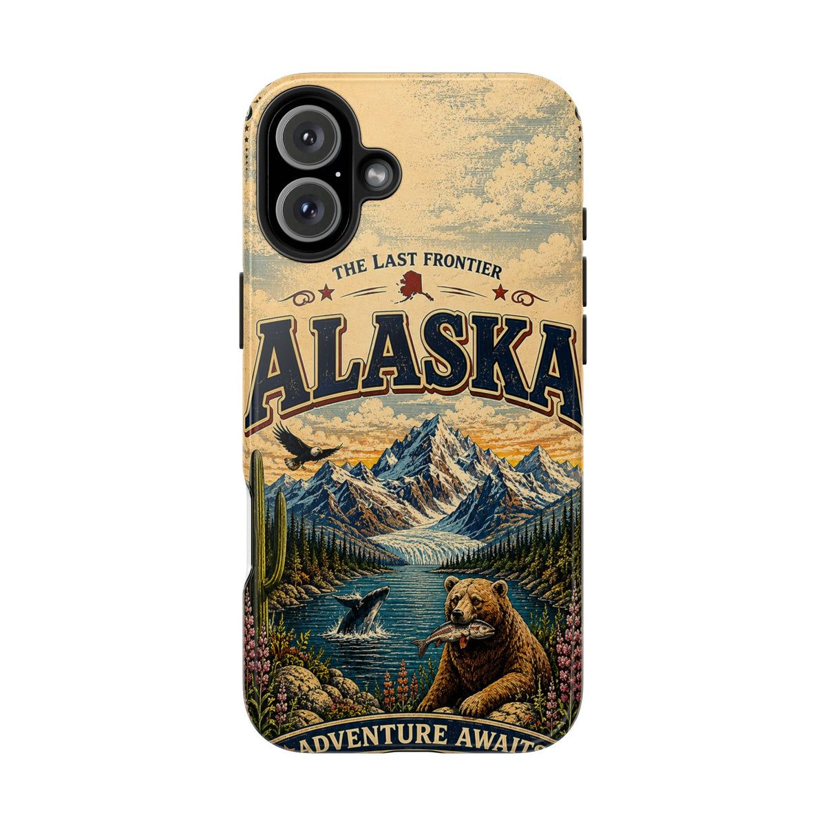 Alaska Faux Patchwork Phone Case The Last Frontier Retro Travel Poster Wildlife Adventure Cover