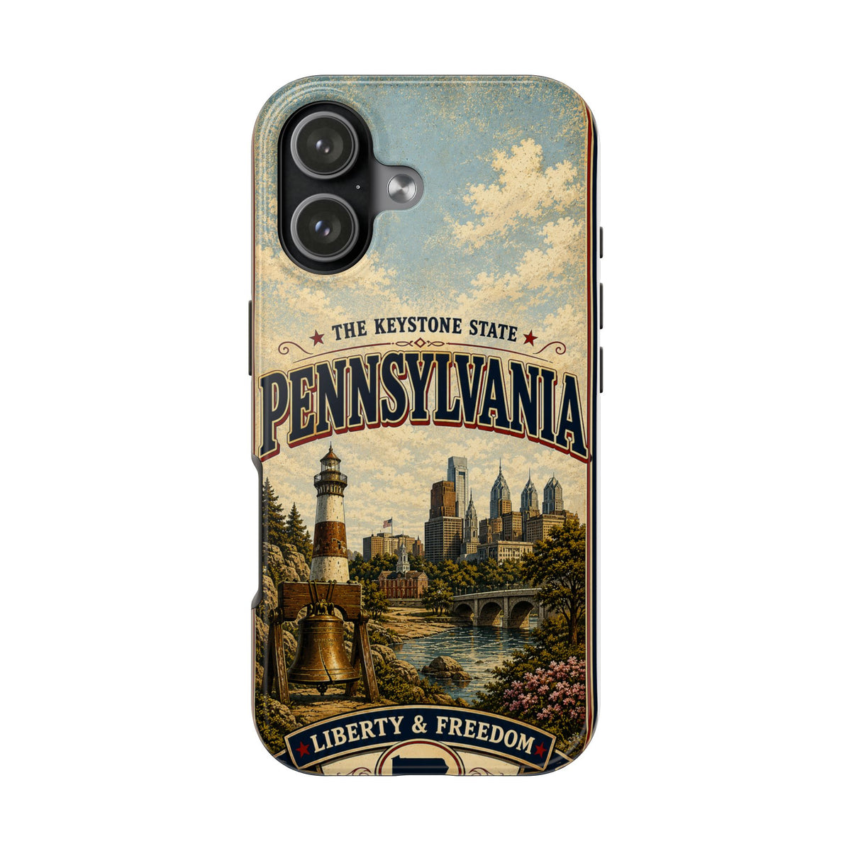 Pennsylvania Faux Patchwork Phone Case Keystone State Retro Liberty Bell Philadelphia Skyline Americana Freedom Cover