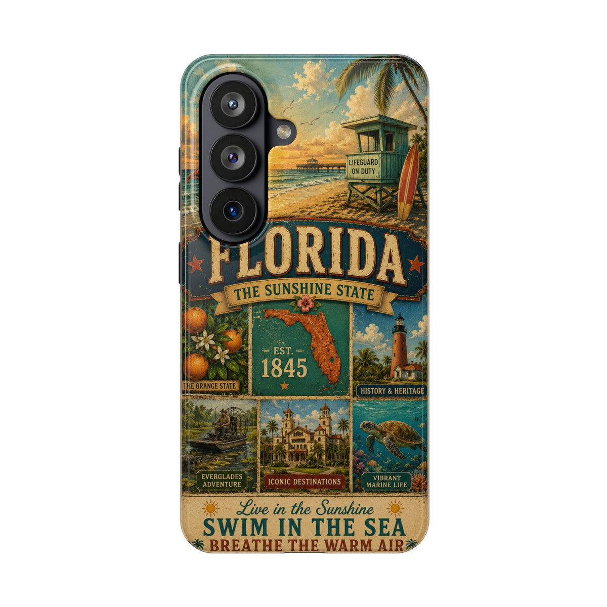 Florida Sunshine State Faux Patchwork Phone Case Vintage Travel Poster Retro Pride Cover