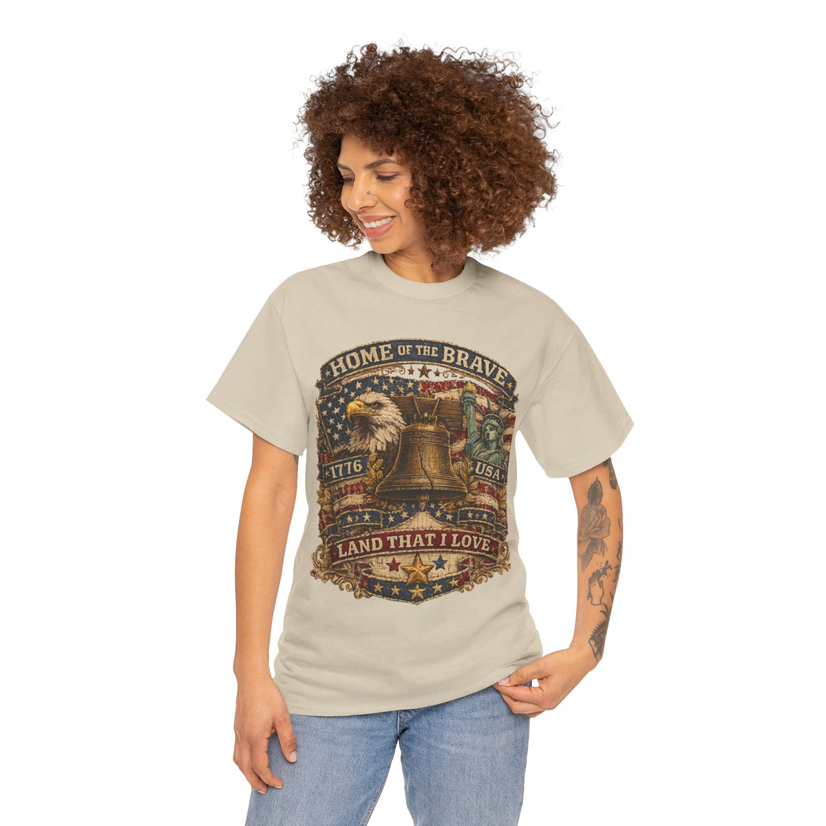 Patriotic T-Shirt — "Home of the Brave" Liberty Bell Eagle USA Tee