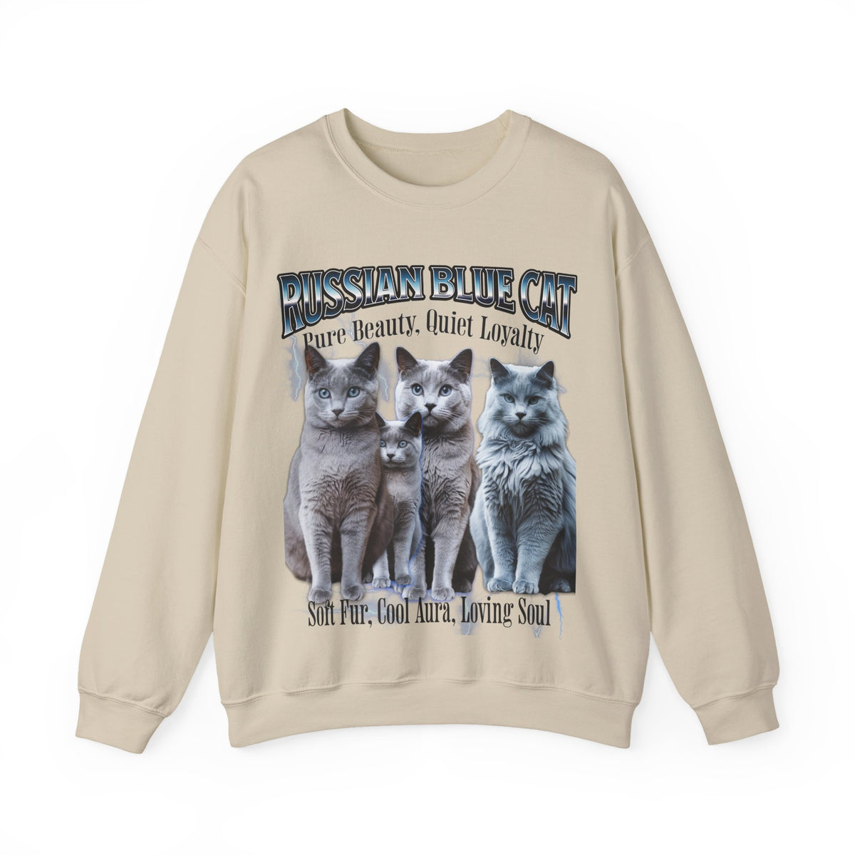 Russian Blue Cat “Pure Beauty, Quiet Loyalty” Unisex Sweatshirt | Cozy Cat Lover Pullover | Russian Blue Gift | New Edge Gifts & Novelties