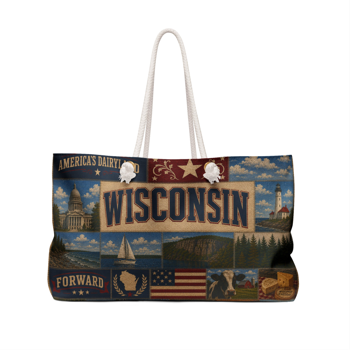 Wisconsin Collage Weekender Bag – Vintage State Travel Tote