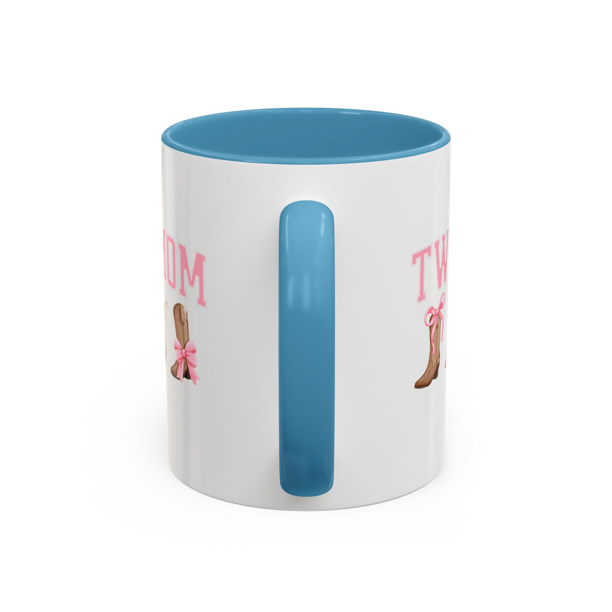 Twin Mom Letters Coffee Mug with Cowboy Boots and Bow – 11oz & 15oz Accent Mug – Cute Western Gift for Twin Moms