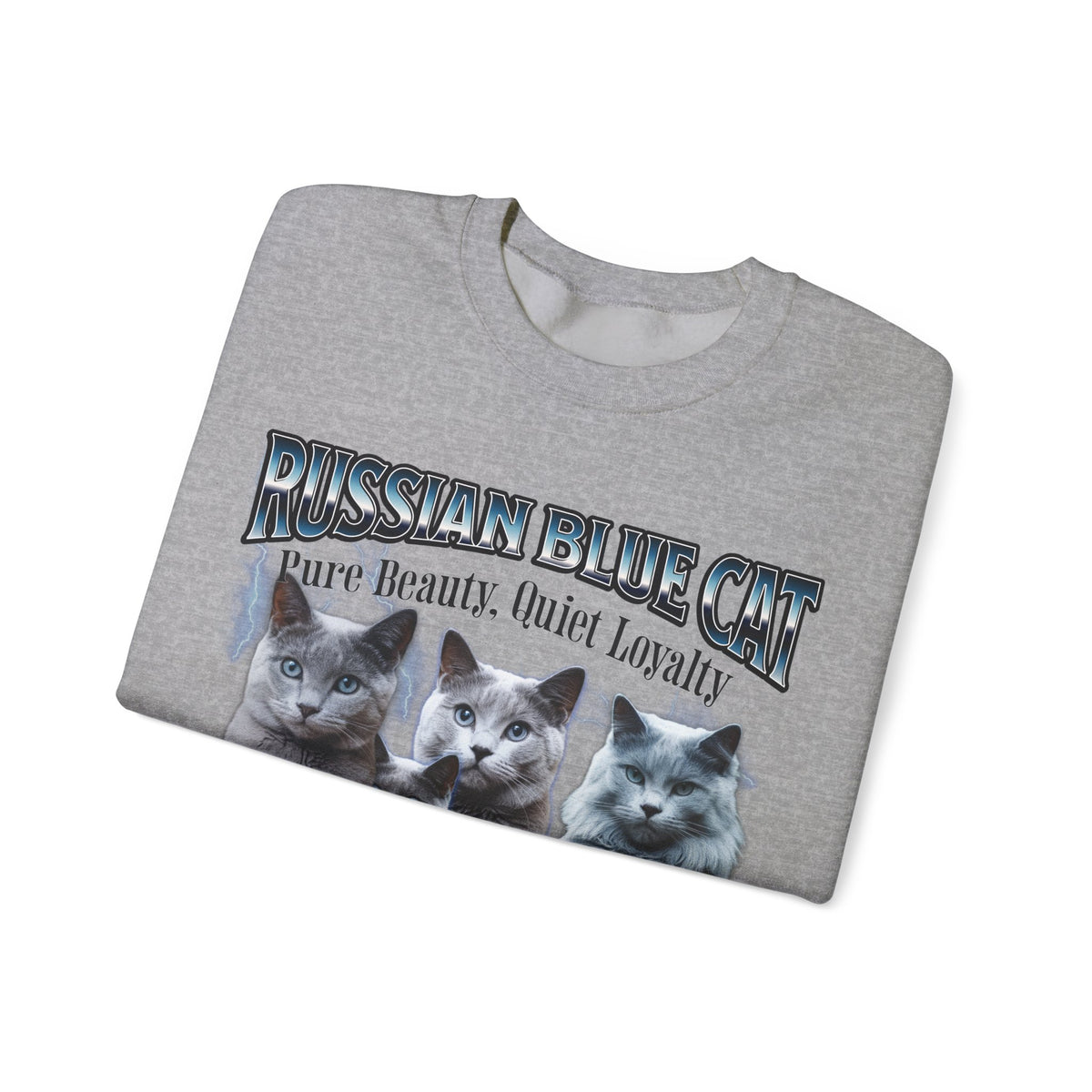 Russian Blue Cat “Pure Beauty, Quiet Loyalty” Unisex Sweatshirt | Cozy Cat Lover Pullover | Russian Blue Gift | New Edge Gifts & Novelties