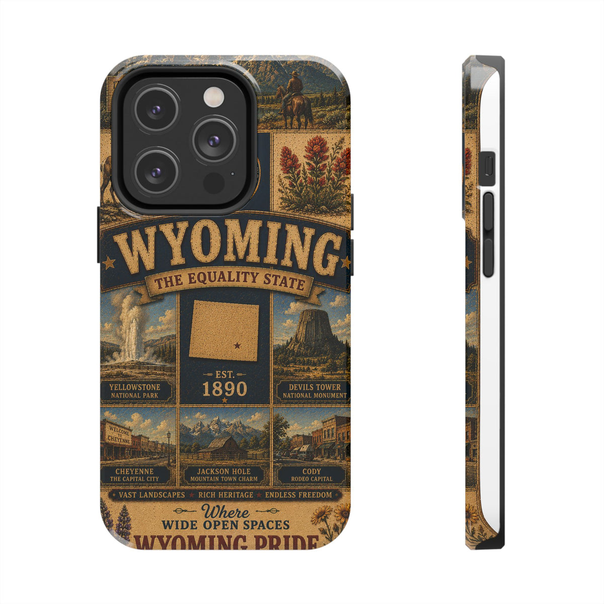Wyoming Faux Patchwork Phone Case The Equality State Vintage Travel Poster Retro State Pride Cover Est 1890