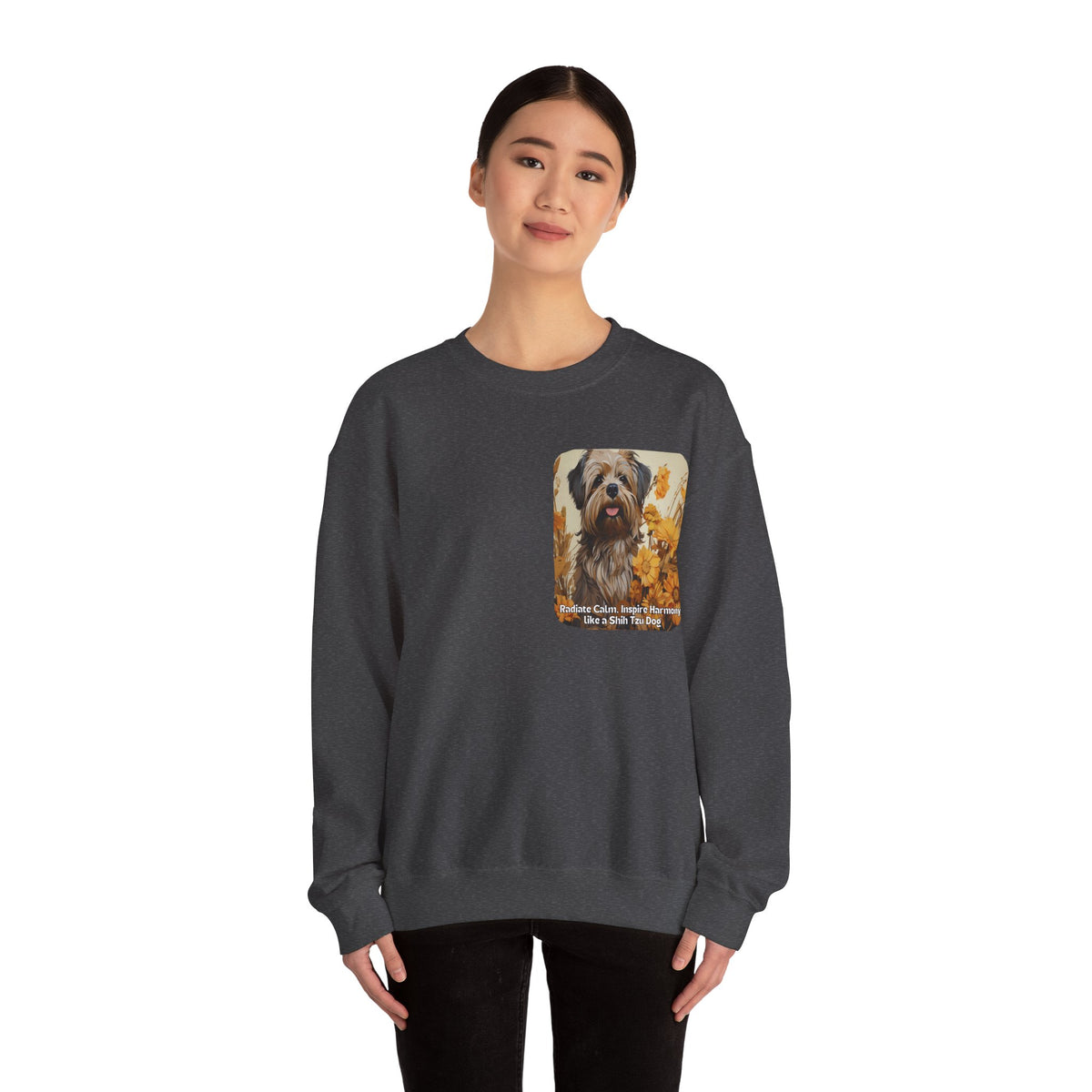 Copy of Shih Tzu Serenity Sweatshirt - 'Radiate Calm, Inspire Harmony' - Sunflower Dog Lover Hoodie (Front & Back Print)"