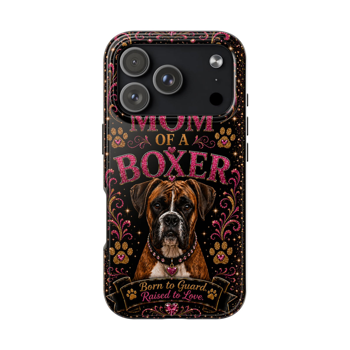 Mom of a Boxer Glitter Phone Case Born to Guard Raised to Love Vintage Dog Lover Gift Cover