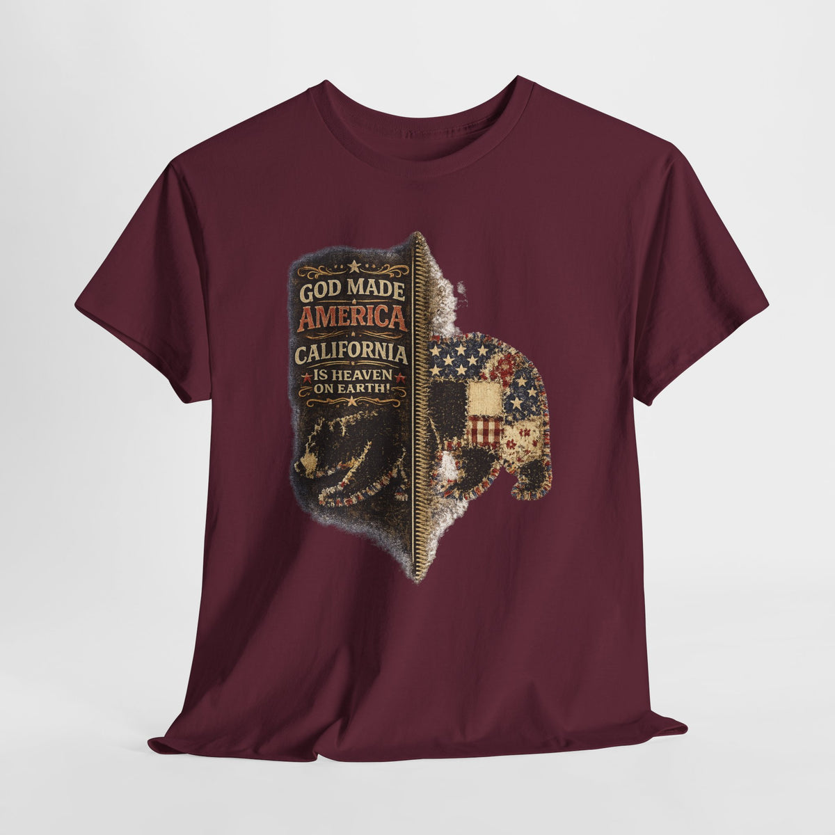 California Buffalo Patriotic T-Shirt — "God Made America, California Is Heaven on Earth"