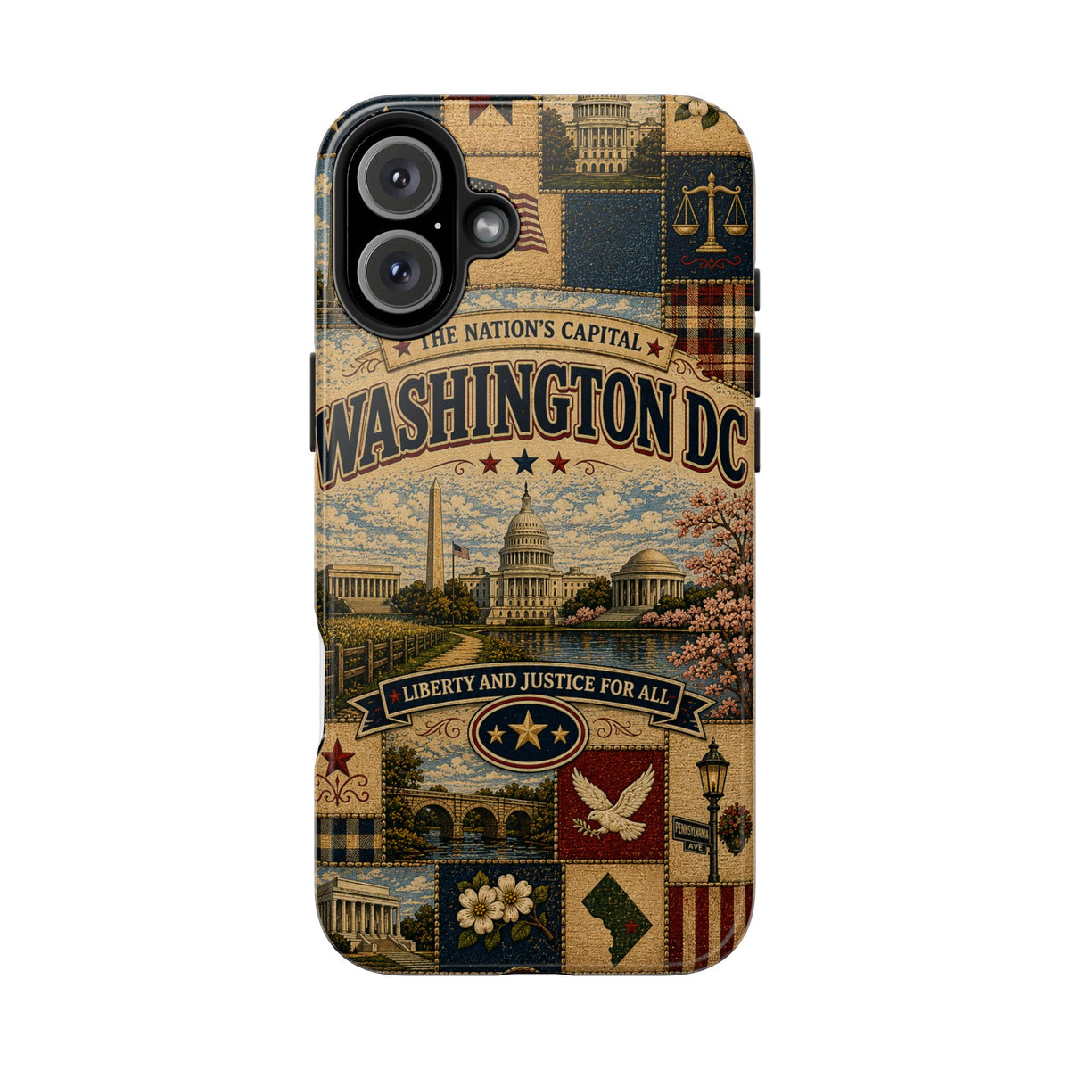 Washington DC Faux Patchwork Phone Case Nations Capital Retro Capitol Monument Liberty Justice Cover