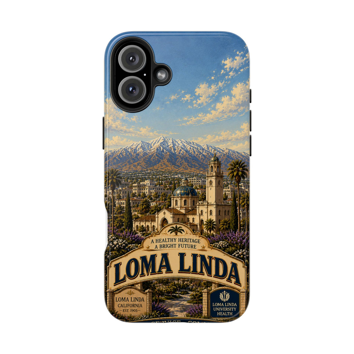 Loma Linda Faux Patchwork Phone Case – Vintage Travel Art Cover, California Hometown Pride Retro Design