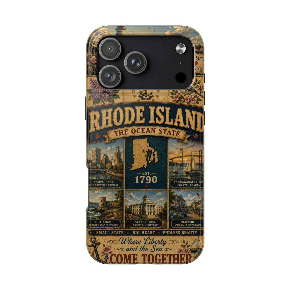 Rhode Island Faux Patchwork Phone Case The Ocean State Vintage Travel Poster Retro State Pride Cover Est 1790