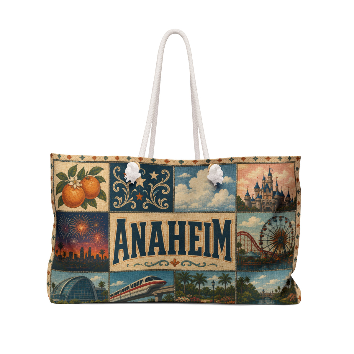 Anaheim California Weekender Bag California Dreamin Faux Patchwork Travel Tote Orange County Adventure Gift Theme Park Getaway Bag