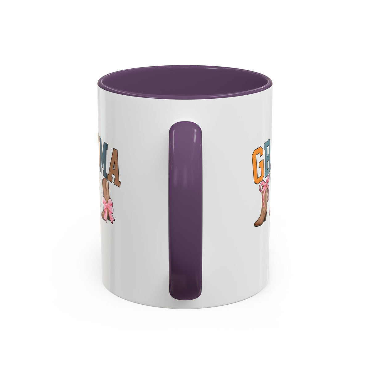 Grandma Letters Coffee Mug in Retro Colors with Cowboy Boots and Bows – 11oz & 15oz Accent Mug – Cute Western Gift for Grandma