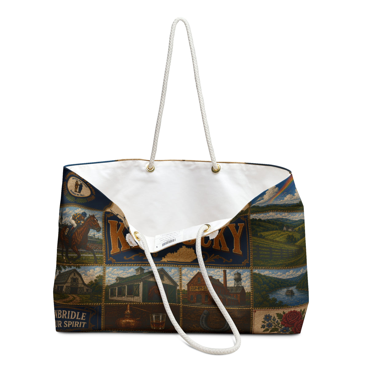 Kentucky Patchwork Weekender Bag — Vintage Horse & Bourbon Travel Tote