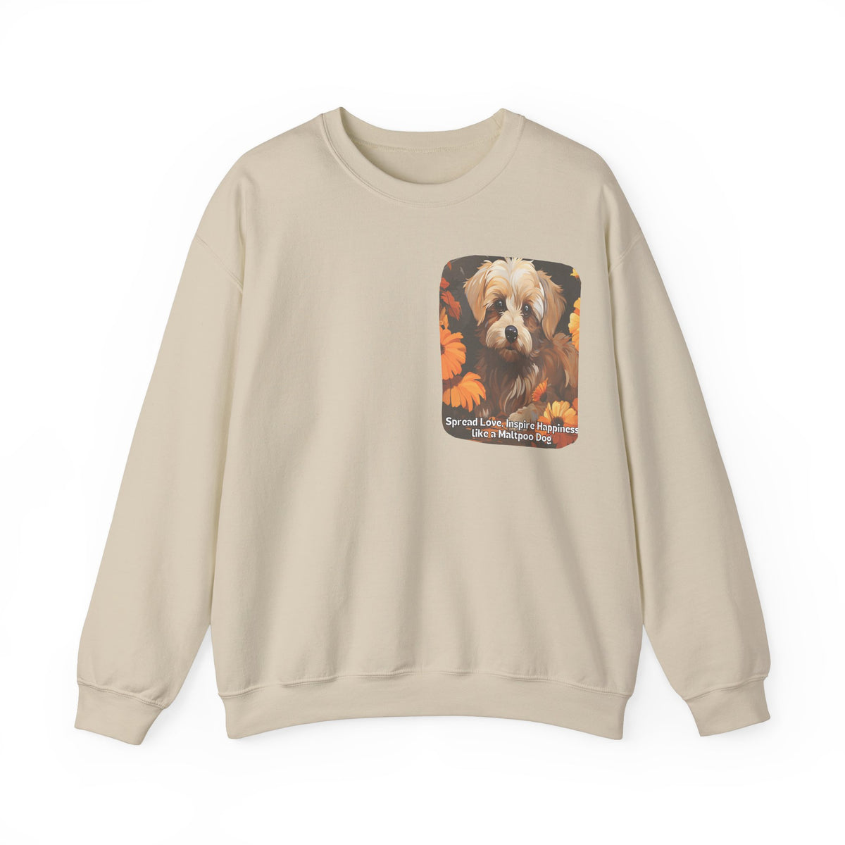 Maltipoo Dog Love Sunflower Sweatshirt – 'Spread Love, Inspire Happiness' – Unisex Designer Dog Pullover