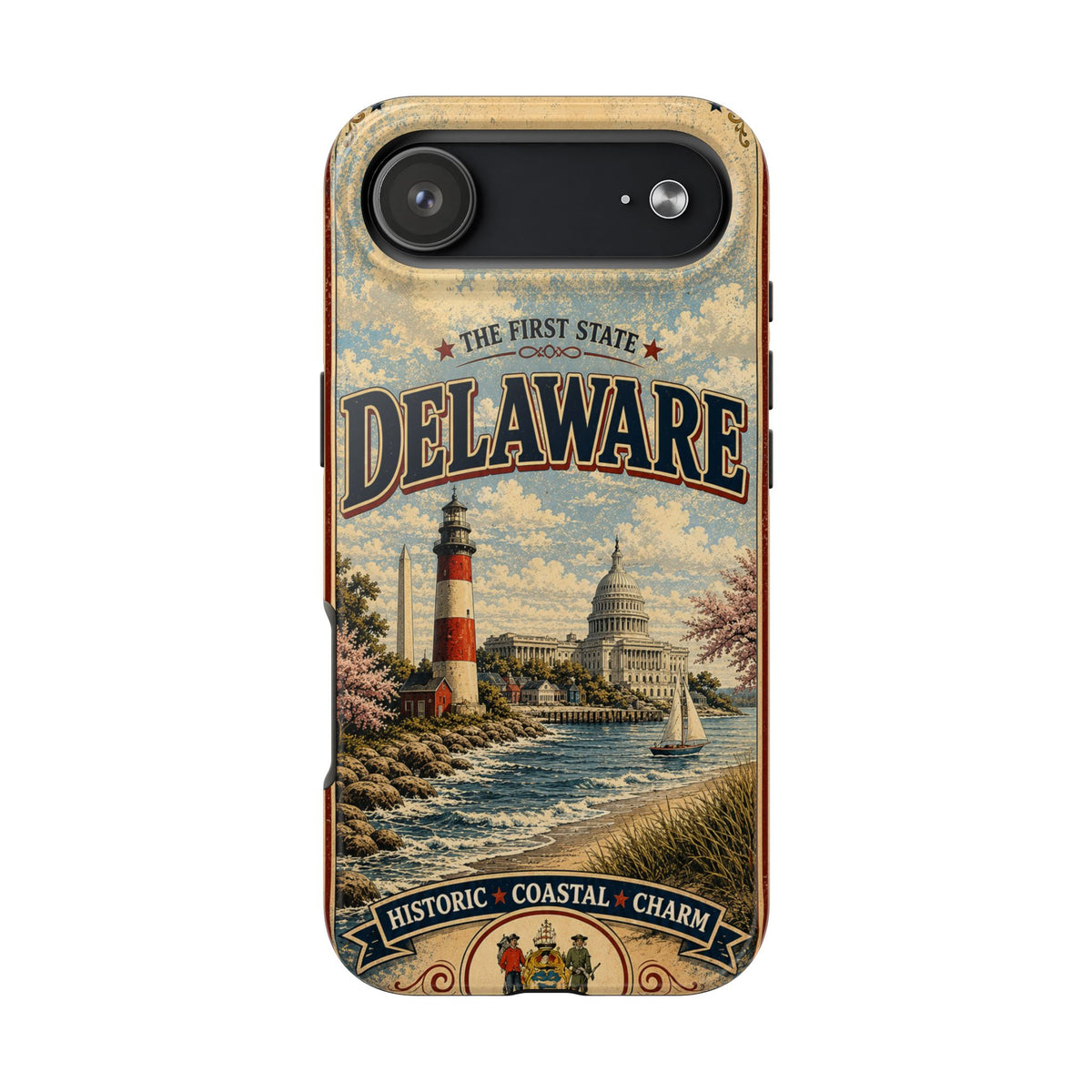 Delaware First State Faux Patchwork Phone Case Vintage Travel Poster Retro State Pride Cover