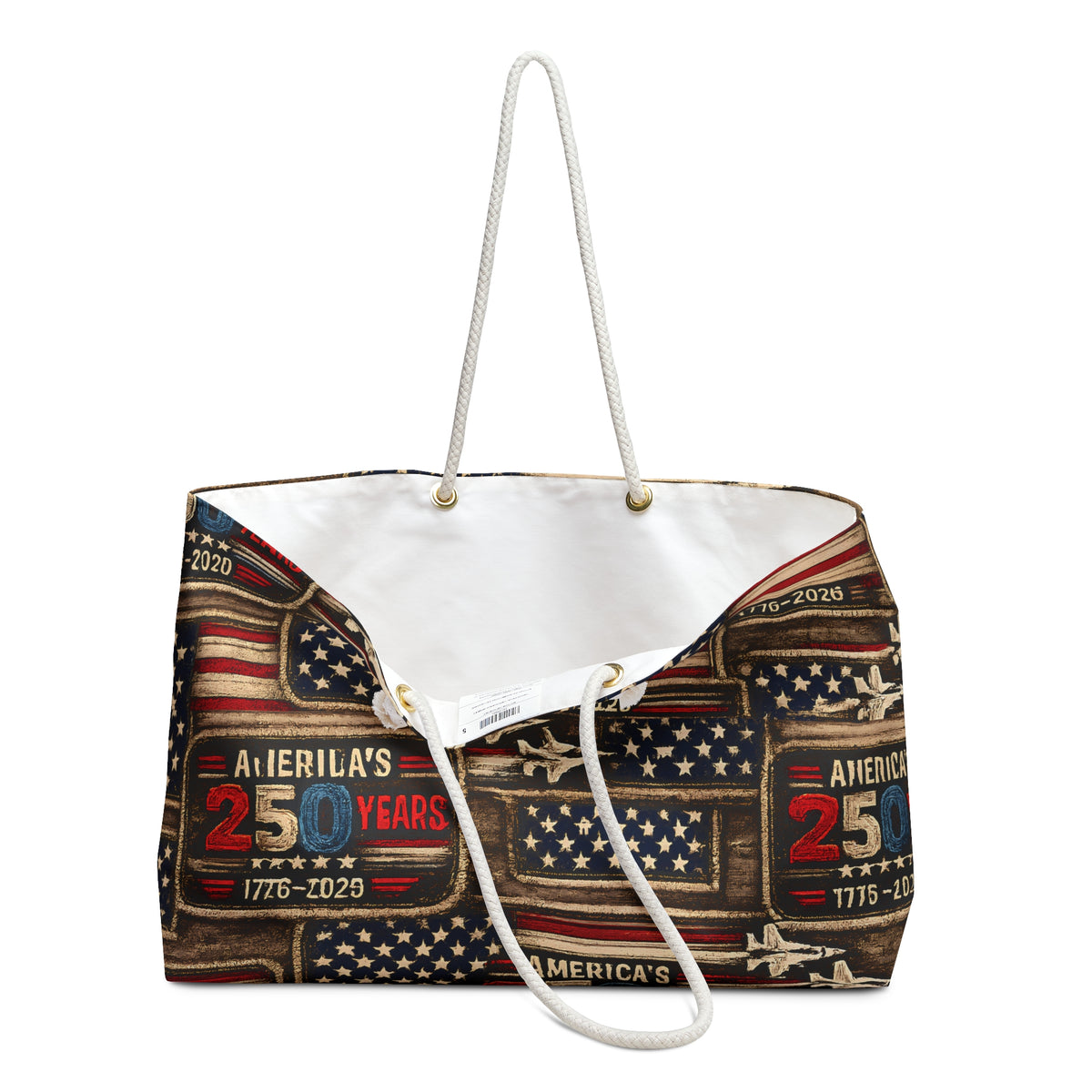 America's 250 Years Patriotic Fighter Jets Weekender Bag Faux Patchwork American Flag Travel Tote 1776-2026