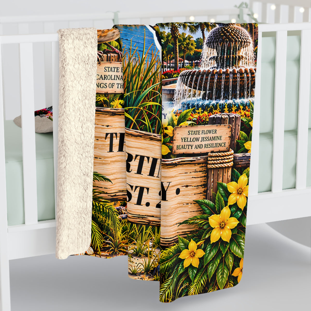 South Carolina Personalized Sherpa Fleece Blanket, Lowcountry Coast Lighthouse Palmetto State Heritage