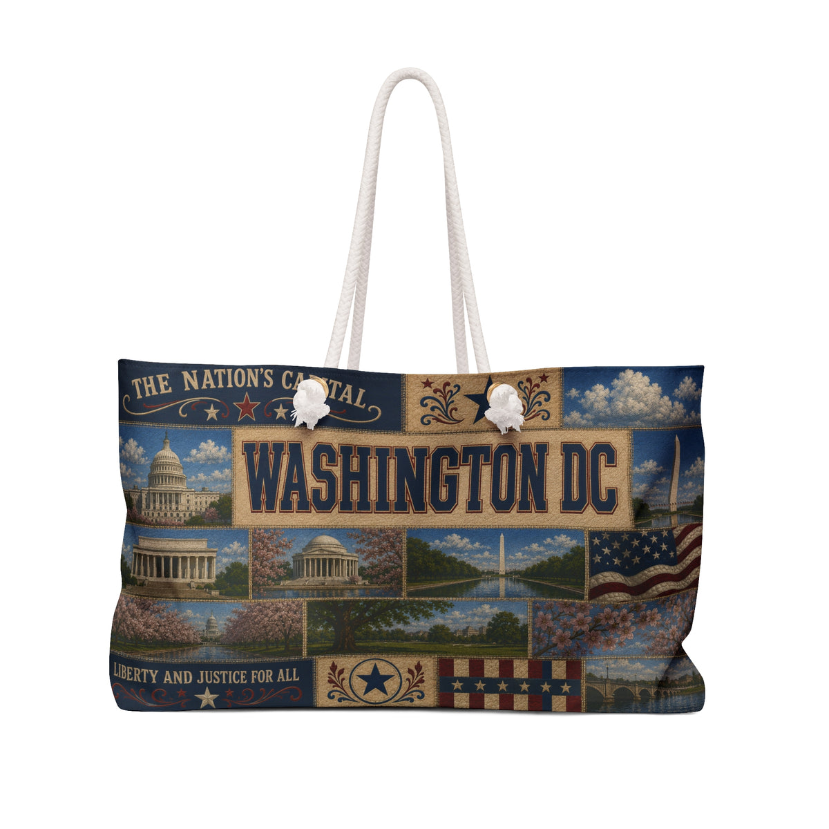 Washington DC Weekender Bag Nations Capital Faux Patchwork Travel Tote Liberty Justice Patriotic Souvenir Gift
