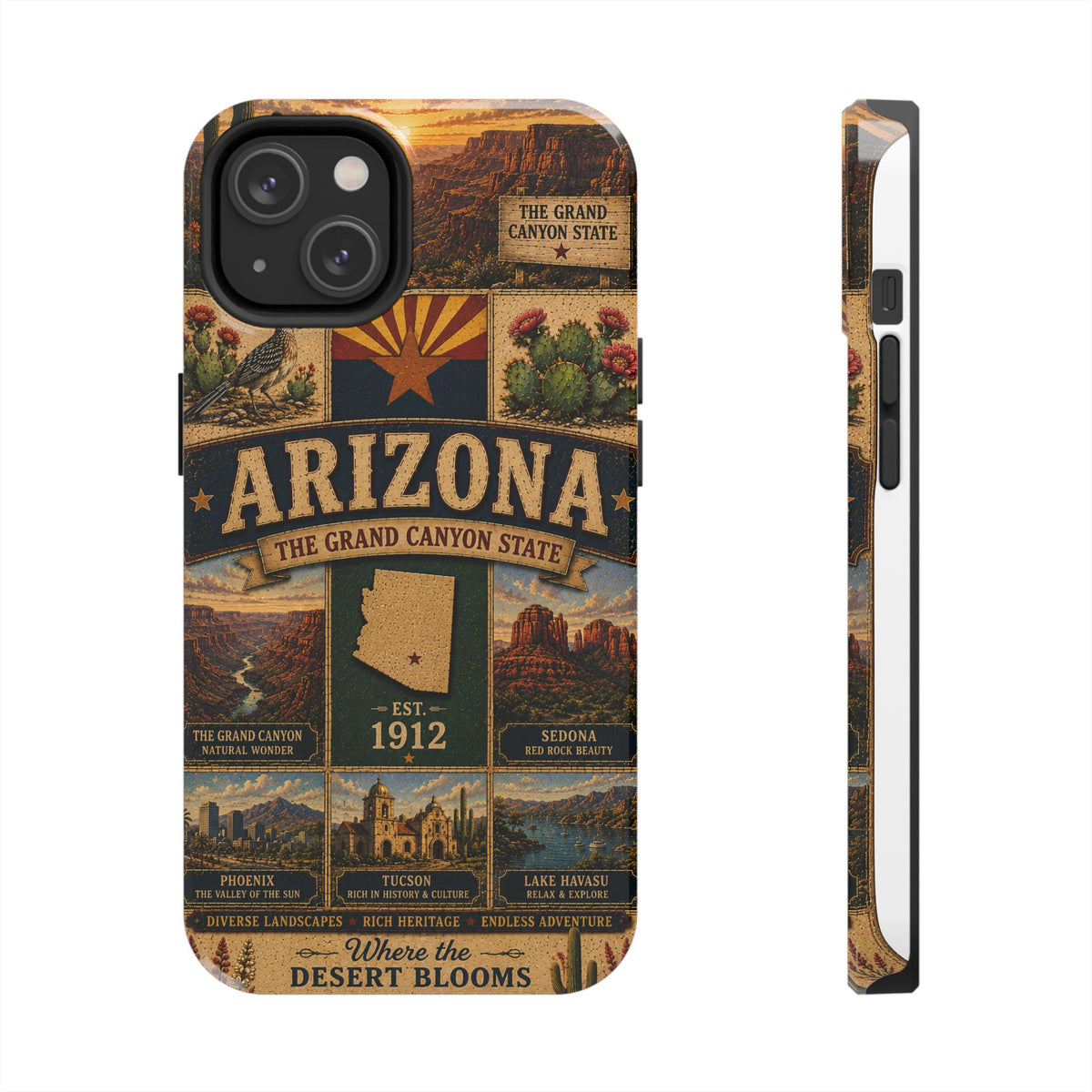 Arizona Faux Patchwork Phone Case The Grand Canyon State Vintage Travel Poster Retro Pride Cover