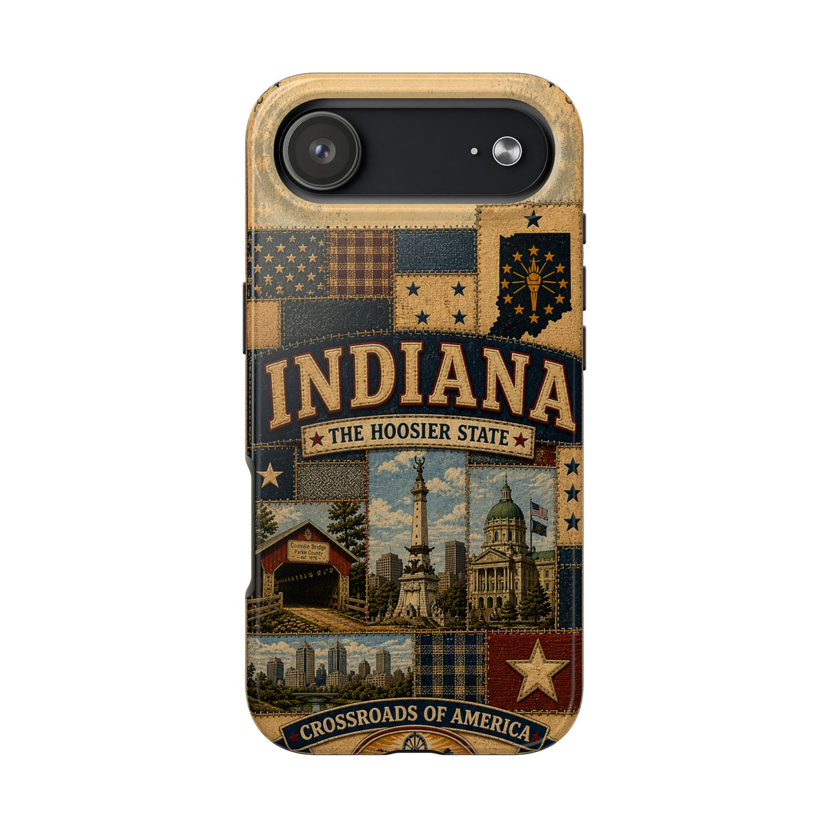 Indiana Hoosier State Faux Patchwork Phone Case Vintage Travel Poster Crossroads of America Cover