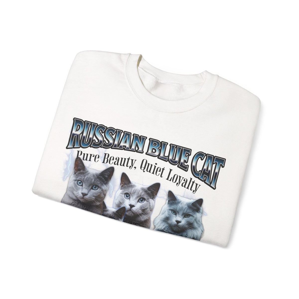 Russian Blue Cat “Pure Beauty, Quiet Loyalty” Unisex Sweatshirt | Cozy Cat Lover Pullover | Russian Blue Gift | New Edge Gifts & Novelties