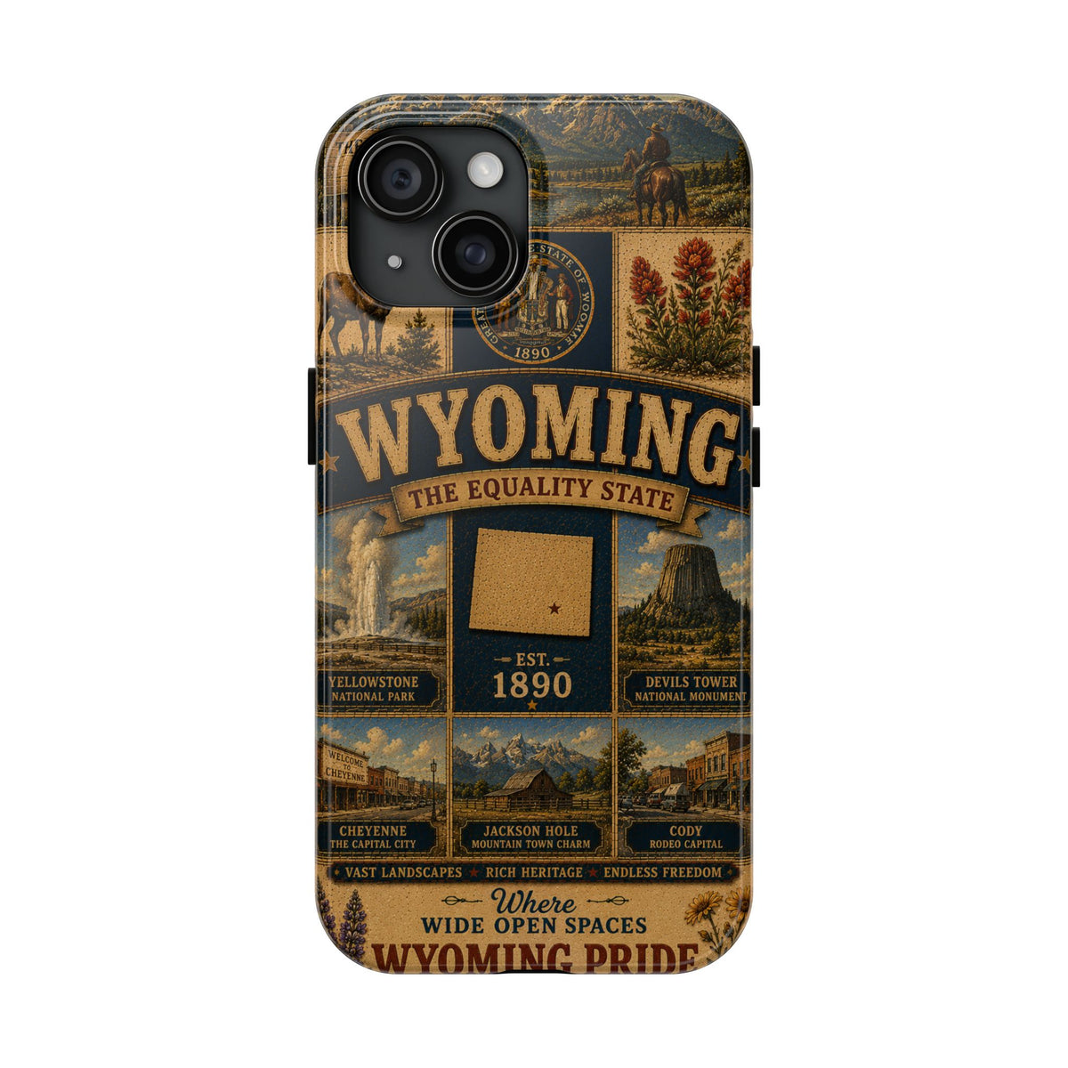 Wyoming Faux Patchwork Phone Case The Equality State Vintage Travel Poster Retro State Pride Cover Est 1890
