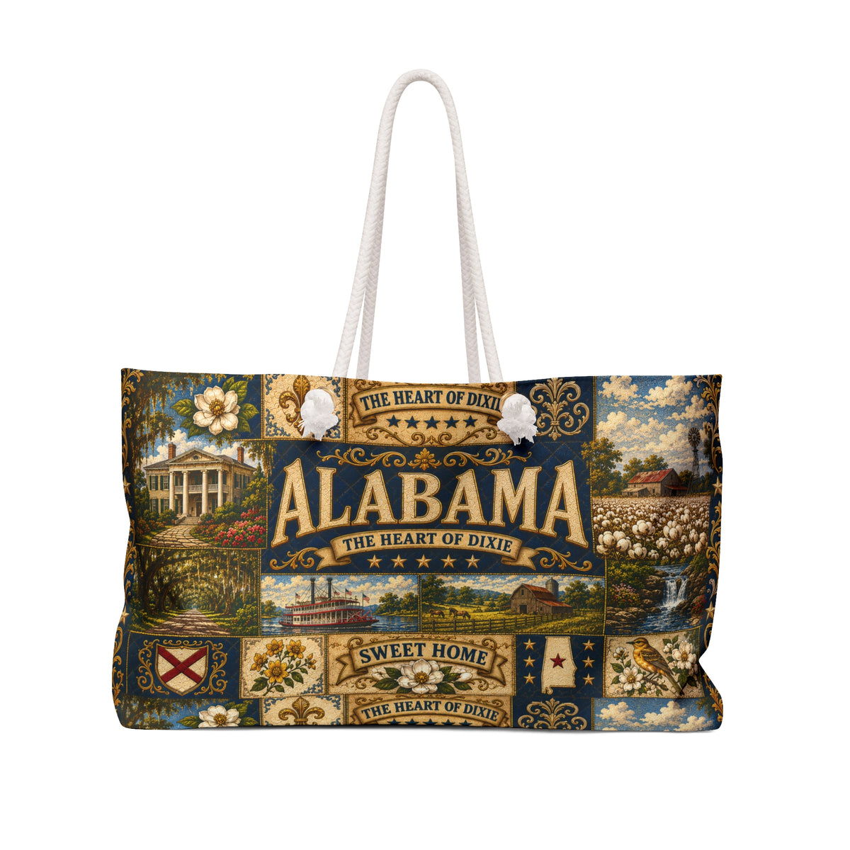 Alabama Weekender Bag Heart of Dixie Faux Patchwork Travel Tote Sweet Home Vintage Southern State Souvenir Gift