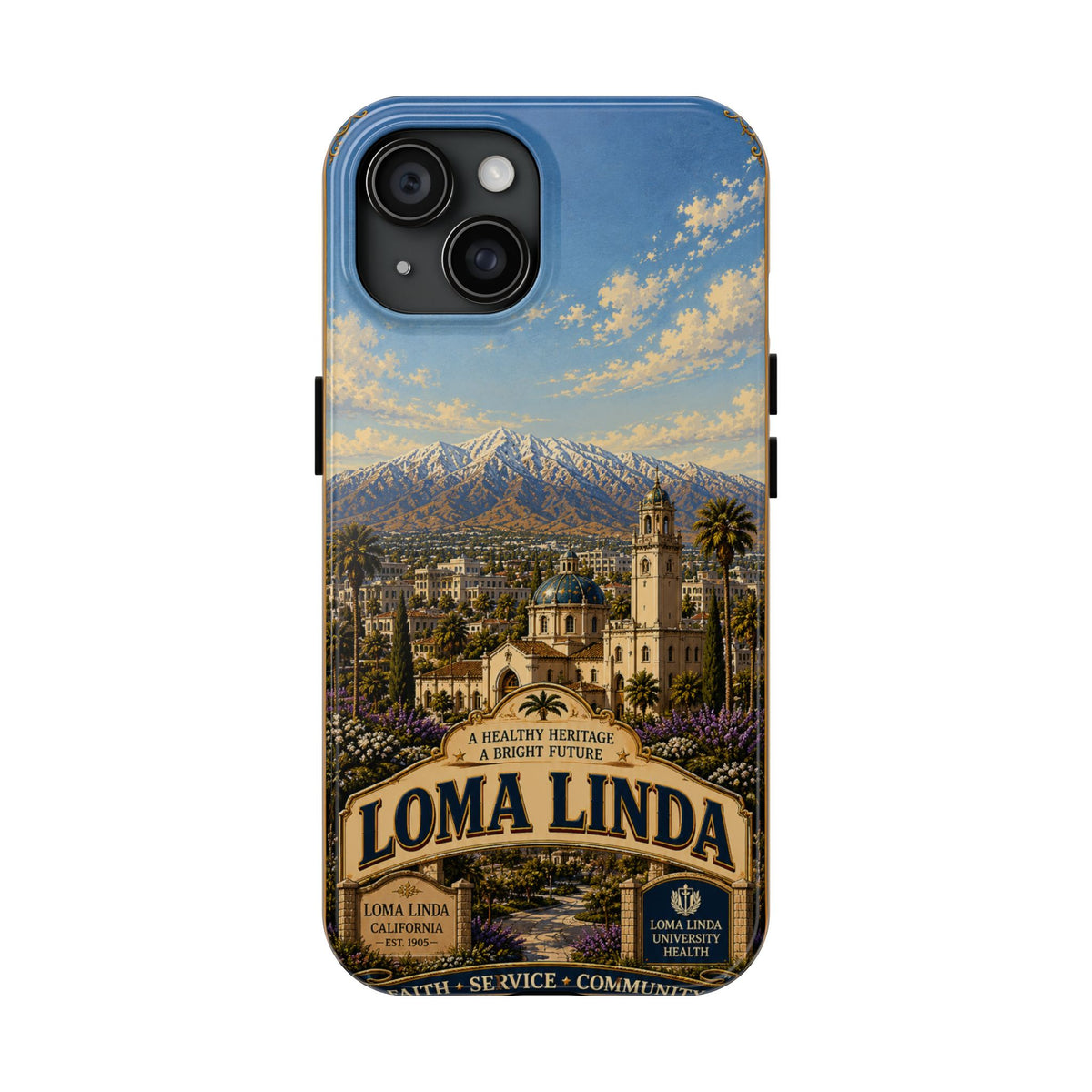 Loma Linda Faux Patchwork Phone Case – Vintage Travel Art Cover, California Hometown Pride Retro Design